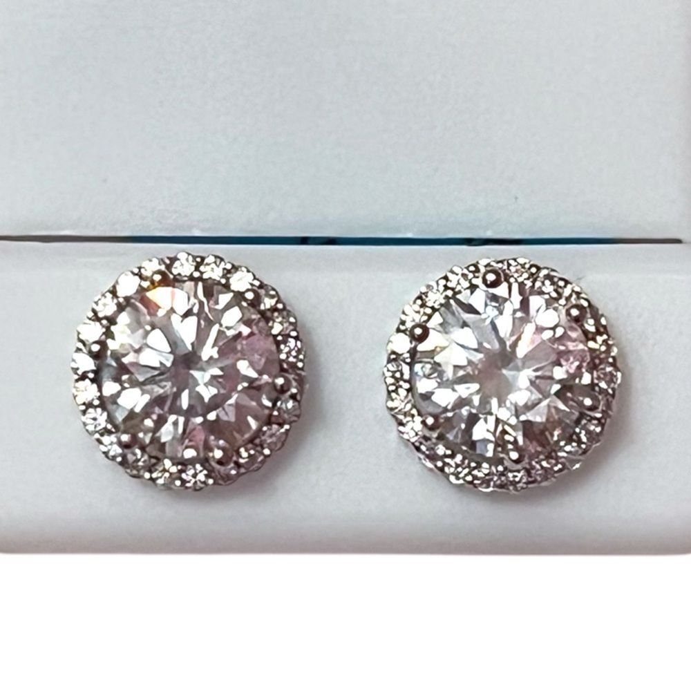 Rhodium Plated 925 Sterling Silver Moissanite Stud Earrings With Screw Back